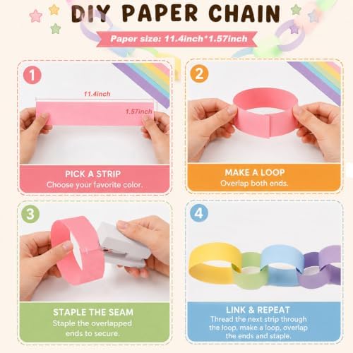 Paper Chain Garland Kit, Pastel Colorful DIY Party Decorations Set - Image 6