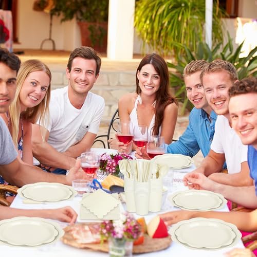 400 Pcs Ivory Paper Plates and Napkins Set Party Supplies Serve 50 Guest - Image 6