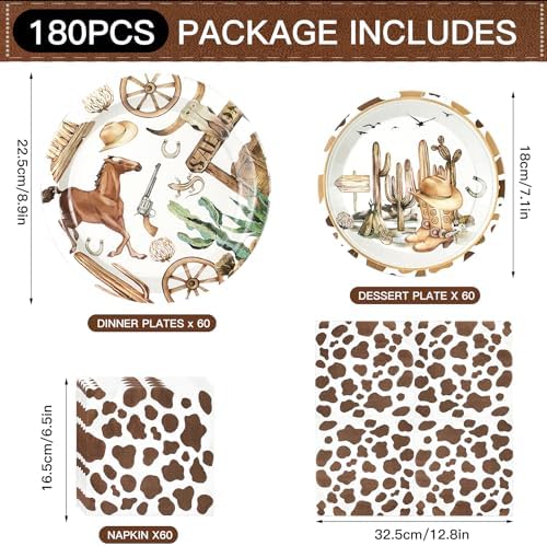 180PCS Cowboy Paper Plates and Napkins Party Supplies Serve 60 - Image 2