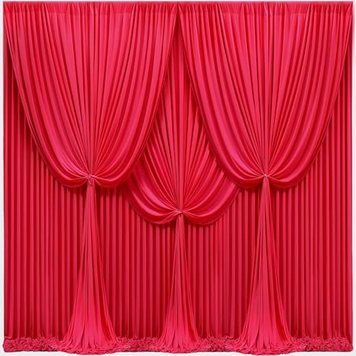 24x10FT Red Backdrop Curtains for Wedding Christmas, Wrinkle Free Polyester Photography Backdrop Drapes for Wedding Baby Shower Birthday Parties Stage Background Stand Decorations 4x10ft,6 Panels by Partisky