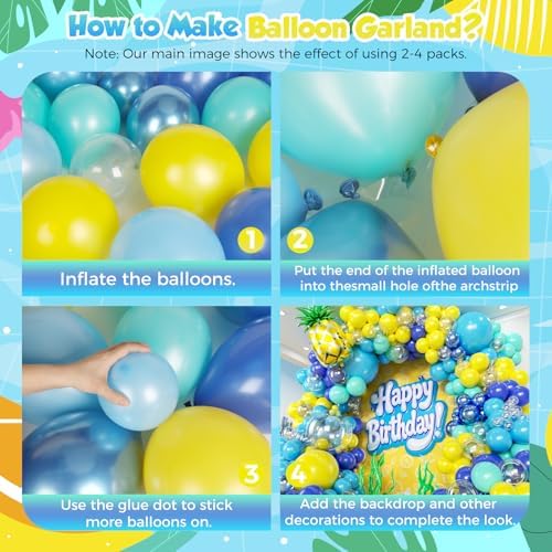 160pcs Cartoon Sponge Balloons Garland Arch Kit, Birthday Decorations Yellow Blue Clear Metallic Blue Teal Balloons and Pineapple Balloon Arch for Cartoon Birthday Baby Shower Party Decor - Image 3