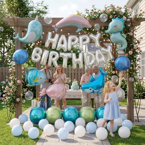 41 PCS Happy Birthday Under the Sea Foil Balloon Party Decorations Kit for Kids Birthday, Sea Animal Ocean Theme All-In-One Party Supplies with Birthday Banner for Boys Girls Kids - Image 3