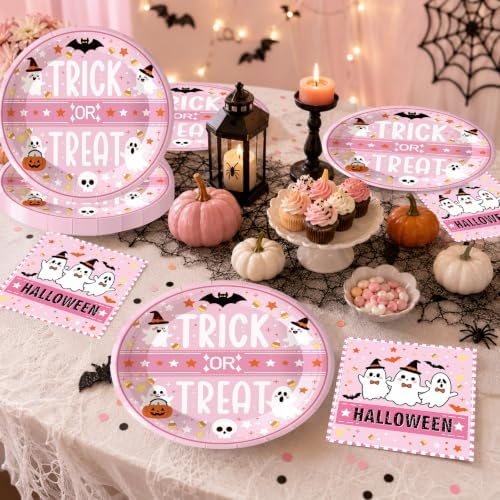 40Pcs Halloween Paper Plates and Napkins Set Trick or Treat Ghost Tableware - Image 7