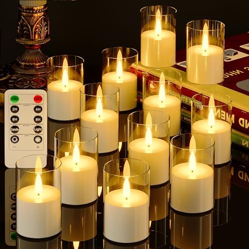 12Pack Flameless LED Candles, Remote & Timer, Battery Powered, Clear, 2"x3" by VIODAIM