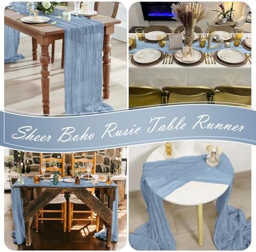 15 Pack Dusty Blue Cheesecloth Table Runner 17 x 108 inch Cheese Cloth Table Runners 9ft Blue Table Runner Rustic Romantic Sheer Gauze Runner for Wedding Party Baby Shower Table Decoration - Image 7