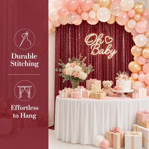 ShinyBeauty Sequin Backdrop 2 Panels 4x7ft Burgundy for Wedding - Image 4