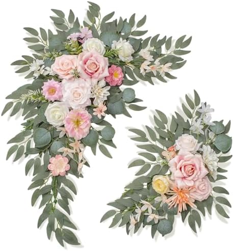 Wedding Welcome Signs Floral(Pack of 2)，Wedding Arch Flowers for Wedding Decorations and Reception Backdrop Decoration (New Pink) by BMQDSM