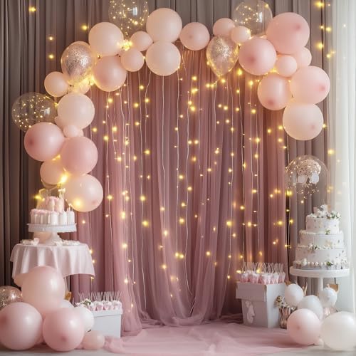 Fomcet Tulle Backdrop Curtains with Lights Dusty Rose 10x10ft Sheer Curtain - Image 7