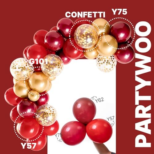 PartyWoo Red and Gold Balloons 66pcs 12 10 Inch Red Burgundy Gold Balloons - Image 3