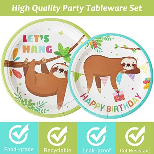 96PCS Sloth Plates and Napkins Sloth Animal Party Decor for 24 Guests - Image 4