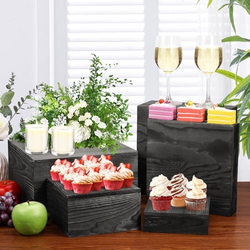 6 Pack Wooden Risers Display Stands Square Food Risers for Buffet Party Rustic Wood Cake & Cupcake Stands Nesting Box Wooden Crates for Display - Image 3