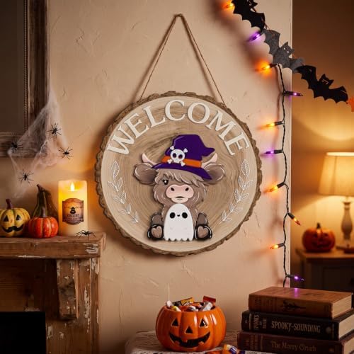 Vicenpal 35 Pcs Fall Interchangeable Highland Cow Welcome Sign, Raw Wood - Image 5