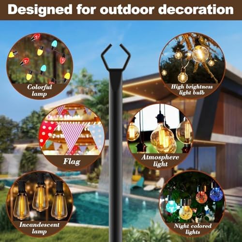AILBTON 10Ft Exterior Light Poles 6 Pack, Durable Metal String Light Posts for Outdoor Use, Equipped with Fixed Brackets for Yard, Terrace, and Garden Lighting Decor and Backyard - Image 3