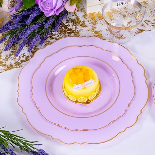 Liacere 350PCS Purple Plastic Plates - Disposable Lavender Plates 50guest Plastic Dinnerware include 100Light purple Plates,50Pack Pre Rolled Napkins Silverware 50Cups for Wedding & Party - Image 5