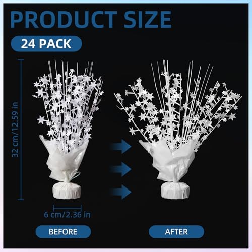 24 Pack White Metallic Foil Spray Centerpiece Star Table Decoration Burst Table Centerpieces for Birthday New Year Wedding Anniversary Graduation Party Supply (White) - Image 3