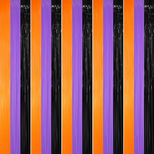 GOER 3.2 ft x 8.2 ft Metallic Tinsel Foil Fringe Party Backdrop for Halloween Birthday Graduation New Year's Party Decorations(5 Packs,Black&Orange&Purple) by GOER