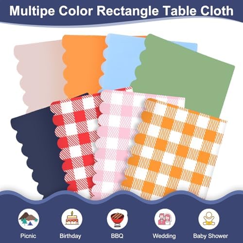 NatNarr 12 Pcs Navy Blue Plastic Tablecloths, Scalloped Blue Table Cloth - Image 4