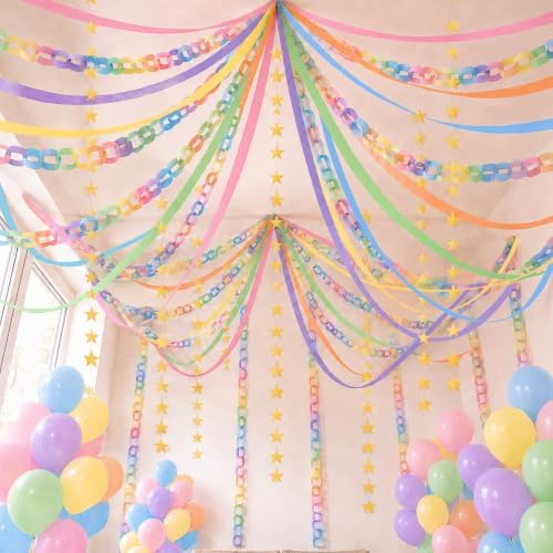 Booson Pastel Birthday Decorations Paper Chain Garland Set Strips Streamers by Booson