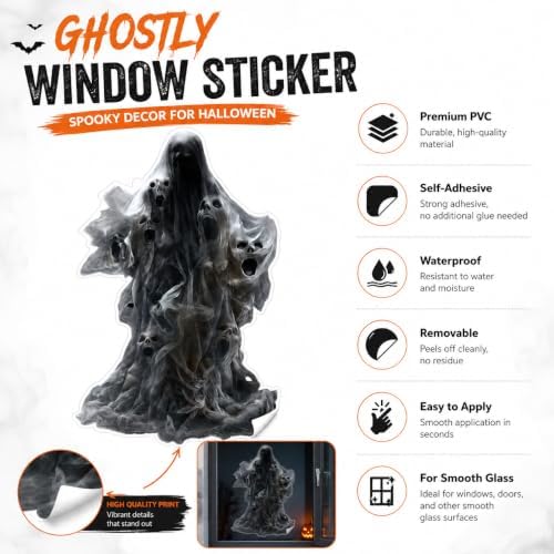 Halloween Ghost Window Clings Decorations Spooky Ghost Window Stickers Scary Glass Window Sticker Decals for Home Office Classroom Party Haunted House Seasonal Window Decor 1 Sheet - Image 7