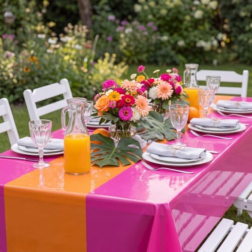 Oudain 6 Pcs Plastic Disposable Table Cloth 54"x108", Hot Pink, Orange - Image 4