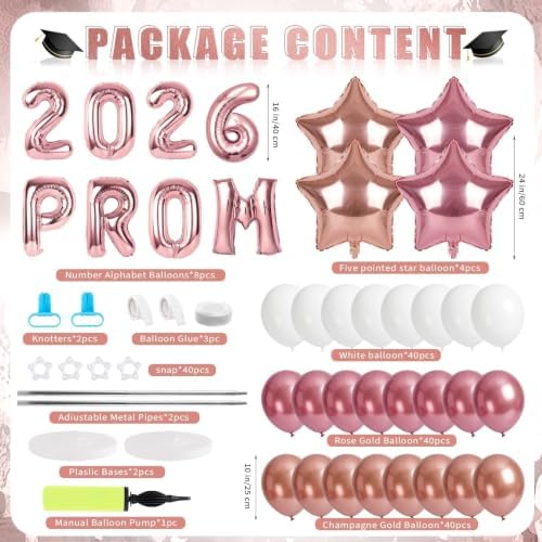 2 Sets Graduation Balloon Column Stand Kits with 132 PCS Rose Champagne Gold Latex Balloons 2026 Letters 6.5 Ft Adjustable Metal Tube Telescopic Tower Pillar with Base for Graduation Party Decoration - Image 3