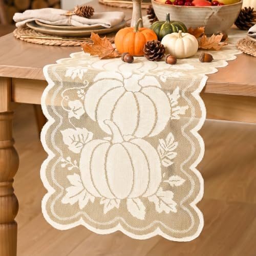 Artoid Mode Beige Lace Jacquard Pumpkin Leaf Fall Table Runner 13x72 Inch by ArtoidMode