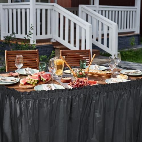 1 Pack Black Table Skirt Party Decorations, Black Plastic Table Skirts, Disposable Table Decorations for Banquet Birthday Wedding Gender Reveal Graduation Party Supplies Decorations, 2.4 x 14 Ft - Image 5