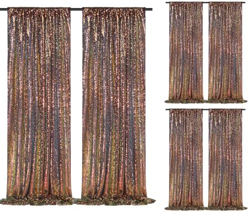 SoarDream Black Gold Sequin Backdrop 6 Pcs 2ftx8ft Sparkly Glitter Birthday Party Cake Table Background Draping Fabric by SoarDream