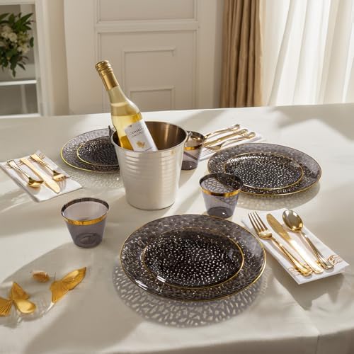 DaYammi 350PCS Clear Black Plastic Dinnerware Set for 50 Guests - Image 4