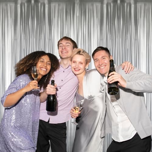 GOER 3.2 ft x 8.2 ft Metallic Tinsel Foil Fringe Curtains Party Photo Backdrop Party Streamers for Birthday,Graduation,New Year Eve Decorations Wedding Decor (3 Pcs,Matte Silver,Thick Material) - Image 7