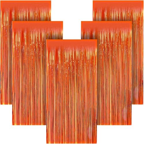 5 Pack 3.28ft x 6.56ft Orange Metallic Tinsel Foil Fringe Curtains, Photo Booth Backdrop Party Decorations for Birthday Wedding Baby Shower Graduation Bachelorette New Years by Unknown
