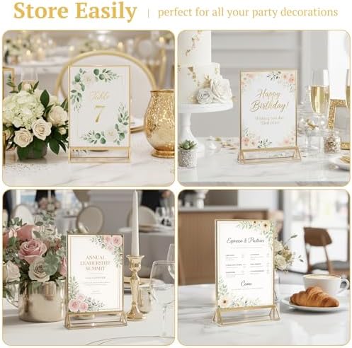 EHWINE 12 Pack 5x7 Gold Acrylic Sign Holders, Double-Sided Tabletop Stand - Image 5