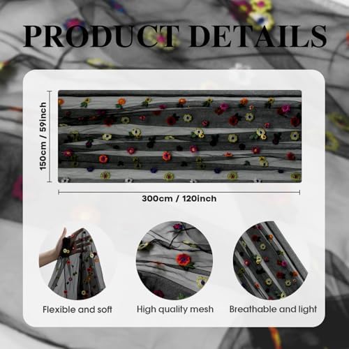 Artoid Mode Black Embroidery Daisy Gauze Table Runner 59x120 Inch 10FT - Image 7