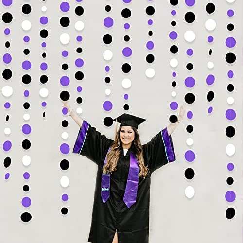 46Ft Purple Black Circle Dots Garlands Black Purple and White Polka Dot Hanging Paper Streamer Banners for Birthday Graduation Wedding Bridal Shower Halloween Party Decorations Supplies - Image 4