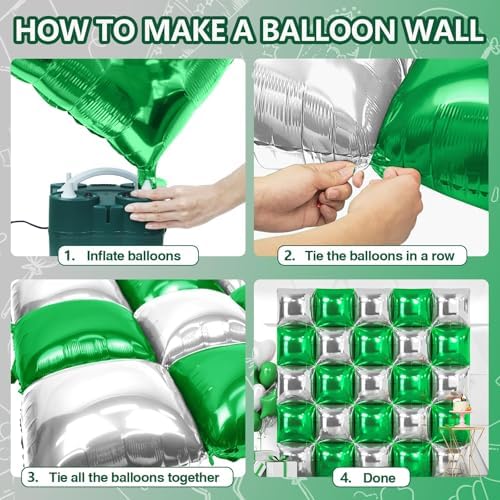 NISOCY 25PCS Green and Silver Square Foil Balloons Wall Backdrop - Image 4