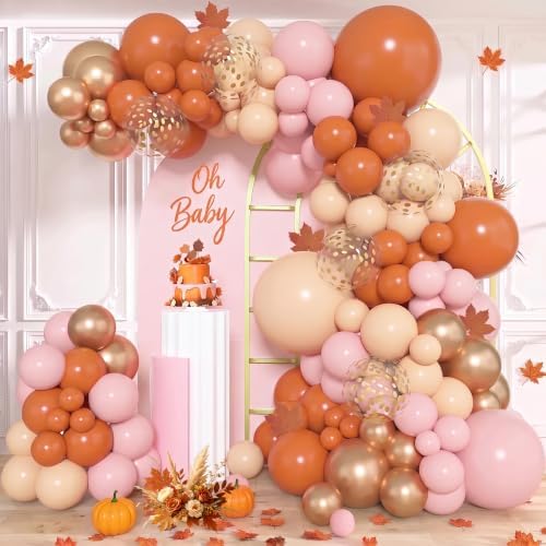 Amandir 153pcs Fall Baby Shower Balloon Arch Kit Burnt Orange Pink Garland by Amandir