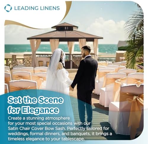 Leading Linens 50 pcs Champagne 108"x8" Satin Bow Sash Chair Cover Decor - Image 3