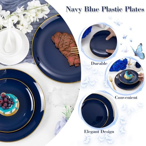 YOUBET 125PCS Navy Blue Plastic Plates for Party Wedding - Image 5