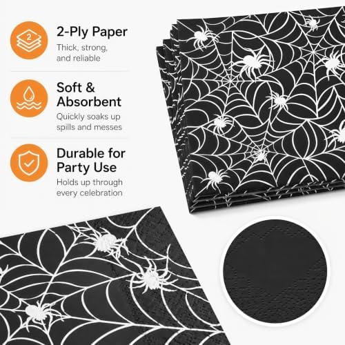 Halloween Napkins, 50 Count 2-Ply Spider Web Paper Napkins - Image 4