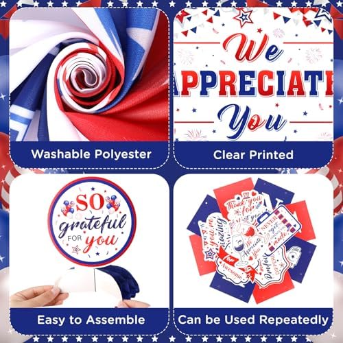 We Appreciate You Party Decorations Red Blue Thank You for All You Do Banner Honeycomb Centerpieces Hanging Swirls for Men Labor Day Office Employee Pastor Teacher Doctor Appreciation Party Supplies - Image 5