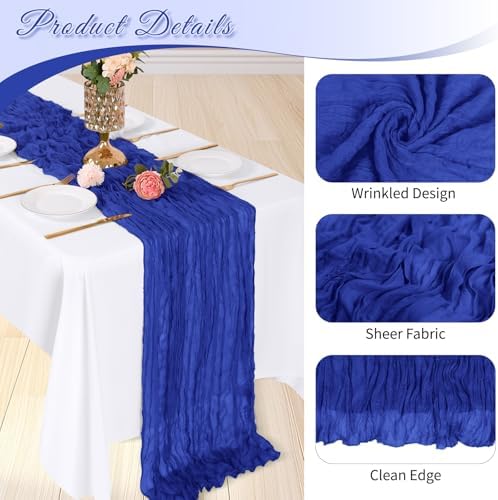 3 Pack Royal Blue Cheesecloth Table Runner, 17 x 108 inch, Semi Sheer Boho Cheese Cloth Fabric Table Runner Bulk for Wedding, Birthday, Party, Holiday, Home Decor (Royal Blue) - Image 4