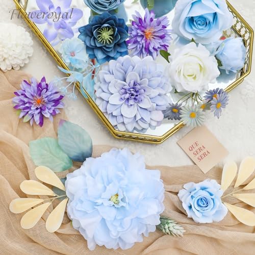 Floweroyal Artificial Flowers Combo Purple Flowers Mix Silk Flowers Dahlia Roses with Stems for DIY Wedding Bridal Bouquets, Baby Shower, Floral Arrangement, Table Centerpieces, Home Decorations. - Image 6