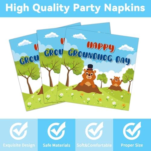96 Pcs Groundhog Day Plates and Napkins Party Supplies Cute Animals Happy Groundhog Day Decor Tableware for 24 Guests Peeking Out Hole Weather Forecast Spring February 2nd Birthday Party Decorations - Image 4