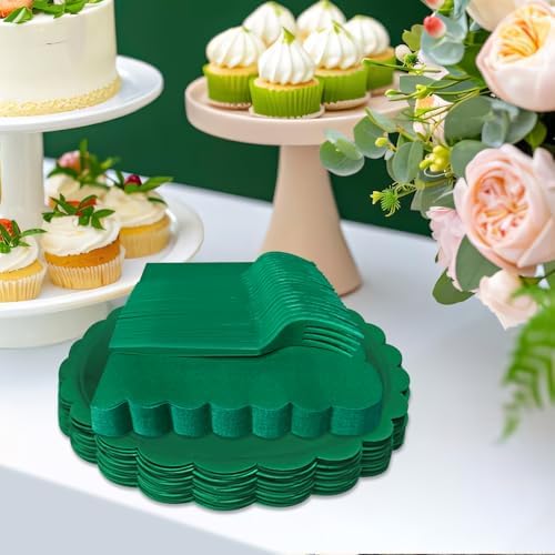 Dark Green Paper Plates and Napkins Fork Party Supplies - Image 7