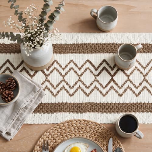 Artoid Mode Coffee Stripe Diamond Woven Table Runner 12x72 Inch - Image 3