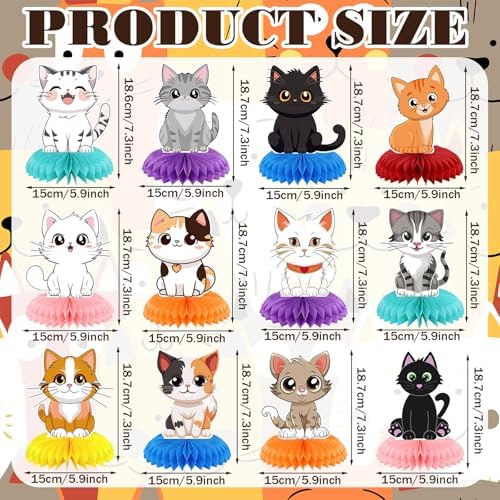 Pickmesh 12 Pcs Cat Birthday Party Decoration Honeycomb Centerpieces Kitten Table Centerpieces Cats Table Topper 3D Double Sided Kitten Decoration for Birthday Pet Theme Party Favors Supplies - Image 2