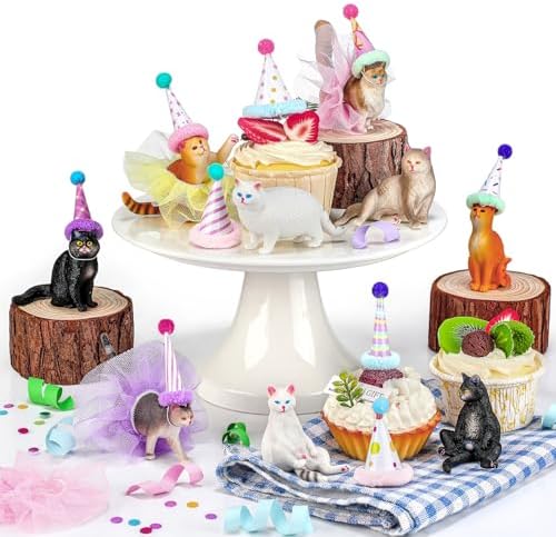 Weysat 27 Pcs Cat Cake Topper, 9 Cat Figurines, Hats and Tutus by Weysat