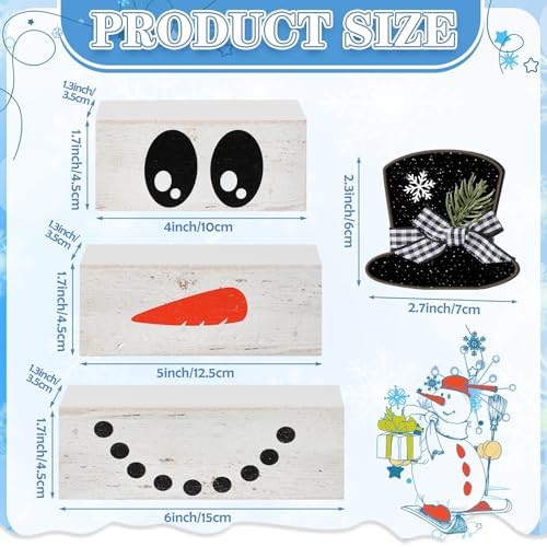 Moucuny 4 Pcs Wooden Snowman Blocks Tiered Tray Decor Farmhouse Table - Image 3