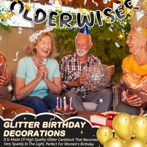 Fulmoon Older Wiser Hotter Banner Birthday sign, Bright Black and White - Image 5