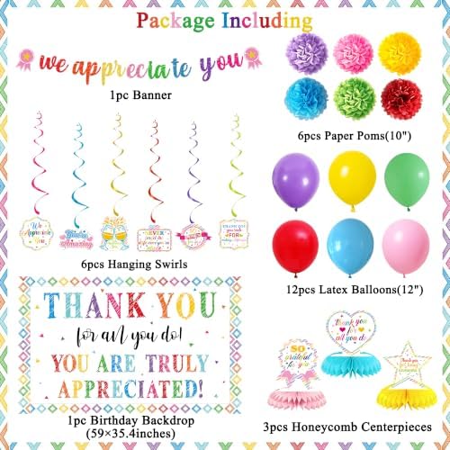 Vlipoeasn We Appreciate You Banner Decorations, Colorful Thank You for All You Do Honeycomb Centerpieces Hanging Swirls, Office Decor Staff Teachers Professors Doctor Nurses Appreciation - Image 2